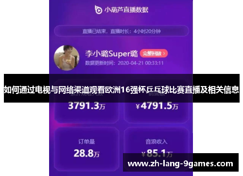 如何通过电视与网络渠道观看欧洲16强杯乒乓球比赛直播及相关信息